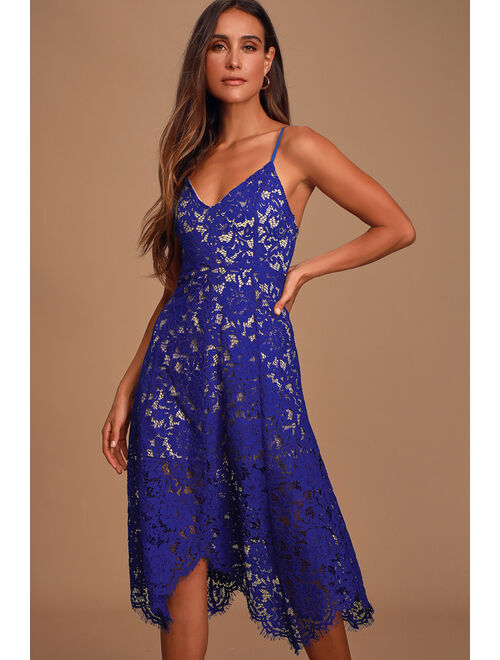 Lulus One Wish Royal Blue Lace Midi Dress