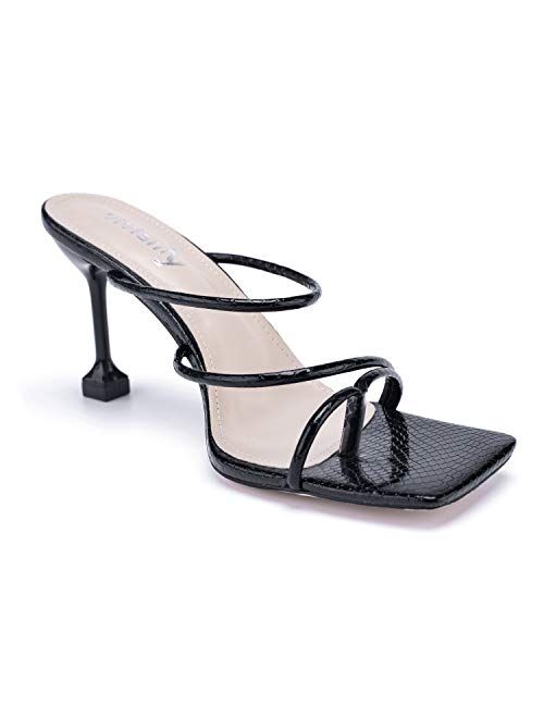 Vivianly Women's Square toe Sandals Strappy Heels On Party Shoes