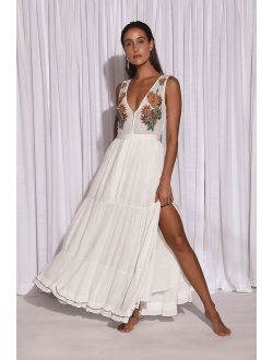 Tickets To Paradise White Embroidered Maxi Dress