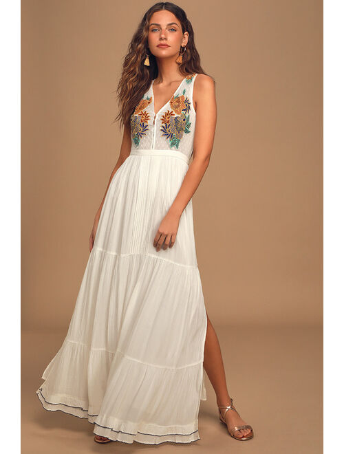 Lulus Tickets To Paradise White Embroidered Maxi Dress