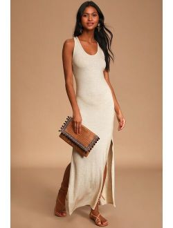 Relaxed but Not Least Beige Ribbed Sleeveless Maxi Dress
