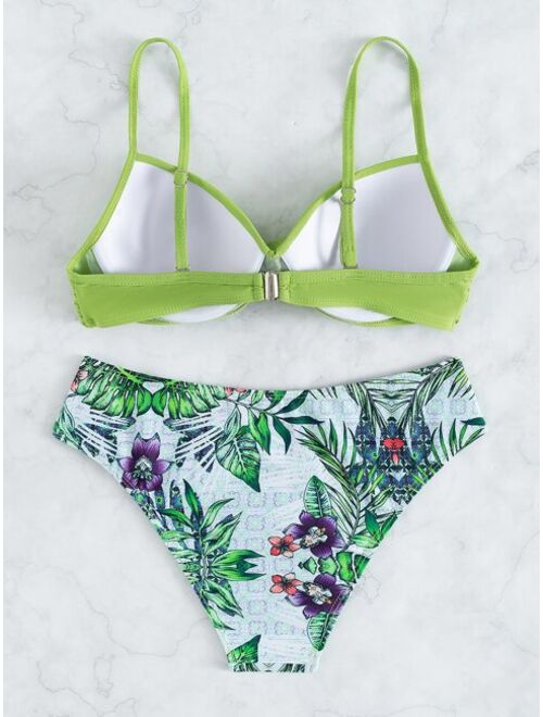 Shein Plant Print Push Up Bikini Swimsuit