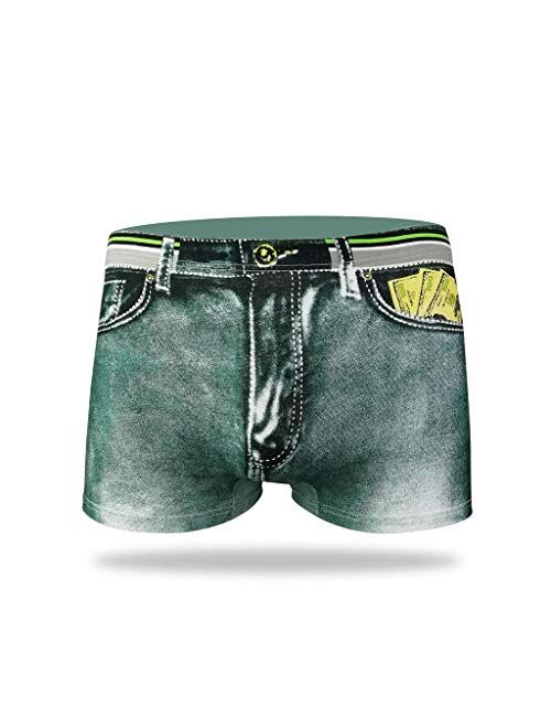 ZIWOCH Men's Underwear 3D Cowboy Print Funny Fake Jeans Boxer Shorts Cotton Men Briefs Underwear