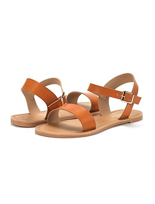 DREAM PAIRS Women's Cute Open Toes One Band Ankle Strap Flexible Summer Flat Sandals