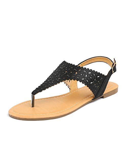 DREAM PAIRS Women's Rhinestone Casual Wear Cut Out Flat Sandals