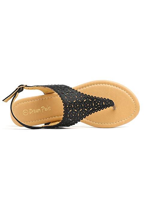 DREAM PAIRS Women's Rhinestone Casual Wear Cut Out Flat Sandals