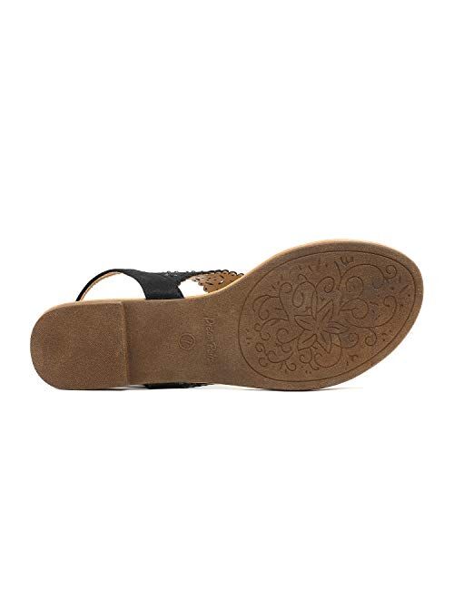 DREAM PAIRS Women's Rhinestone Casual Wear Cut Out Flat Sandals