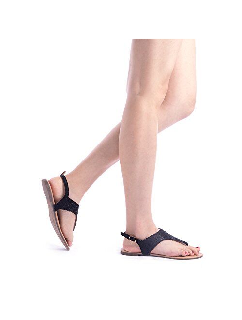 DREAM PAIRS Women's Rhinestone Casual Wear Cut Out Flat Sandals