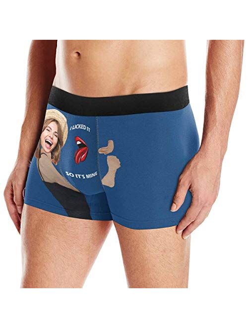 Custom Men's Boxer Briefs with Funny Photo Face, Personalized Novelty Underwear Lip I Licked It Navy Blue