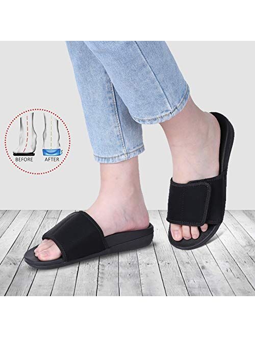 MEGNYA Orthopedic Slides Sandals for Women, Comfortable Plantar Fasciitis Sandals for Flat Feet, High Arch Support Walking Sandals with Adjustable Straps