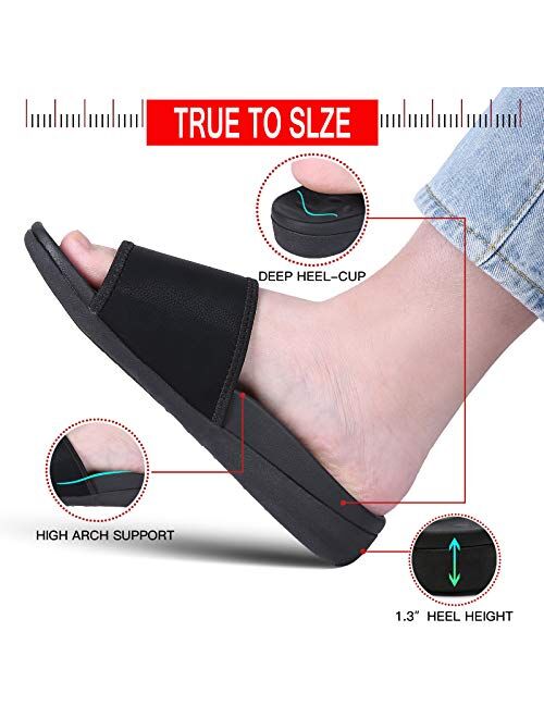 MEGNYA Orthopedic Slides Sandals for Women, Comfortable Plantar Fasciitis Sandals for Flat Feet, High Arch Support Walking Sandals with Adjustable Straps
