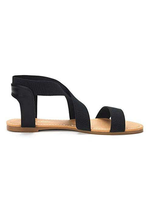 DREAM PAIRS Women's Elatica Elastic Ankle Strap Flat Sandals