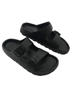 Women's Sandals Adjustable EVA Flat Sandals Comfortable Double Buckle Slides Sandals