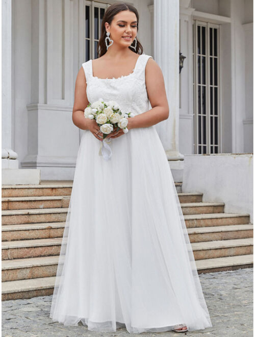 Ever-pretty Plus Contrast Lace & Mesh Backless Wedding Dress