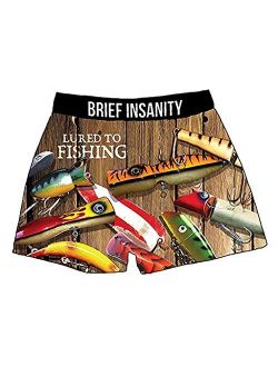 BRIEF INSANITY Men's Boxer Shorts Underwear Fishing Lures Print