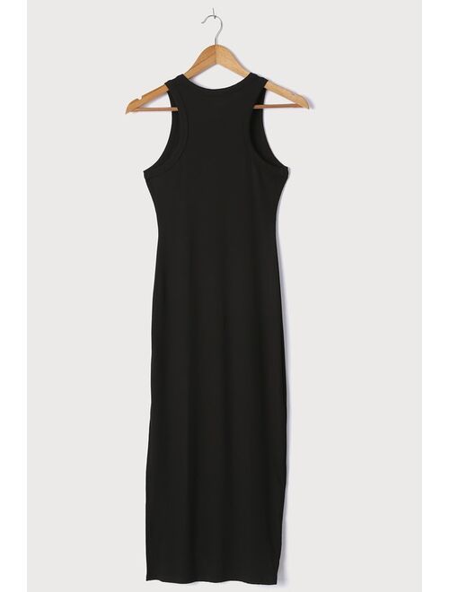 Lulus Simply Wonderful Black Ribbed Bodycon Midi Dress