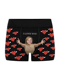 Personalized Men's Boxer Briefs Underwear Shorts Underpants with Face Photo I Love You Black