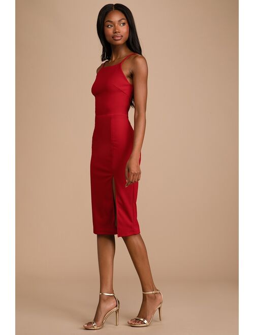 Lulus Never Look Back Red Backless Bodycon Midi Dress