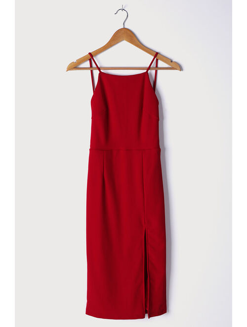 Lulus Never Look Back Red Backless Bodycon Midi Dress
