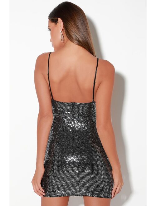 Lulus Let it Glow Black and Silver Sequin Bodycon Dress