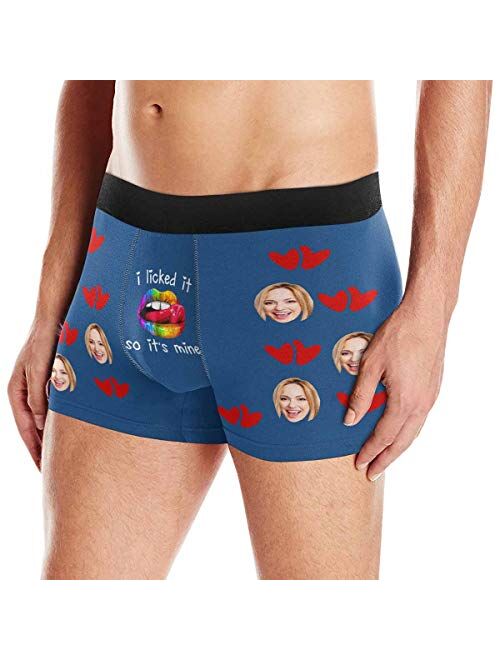 Custom Men's Boxer Briefs with Funny Photo Face, Personalized Underwear Through Hole Navy Blue