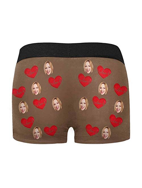 Customized Face Men's Boxer Briefs Underwear Shorts Underpants with Photo Red Lips Love Hearts