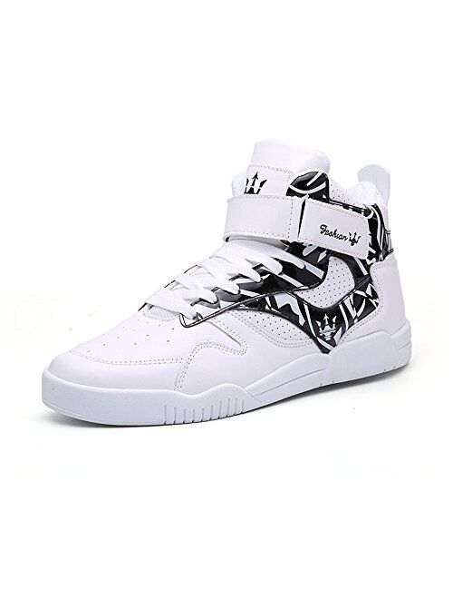 FZUU Men's Fashion High Top Leather Street Sneakers Sports Casual Shoes