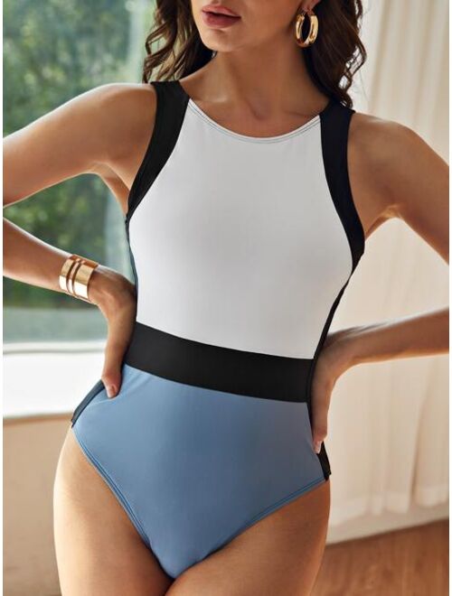 Shein Color Block One Piece Swimsuit
