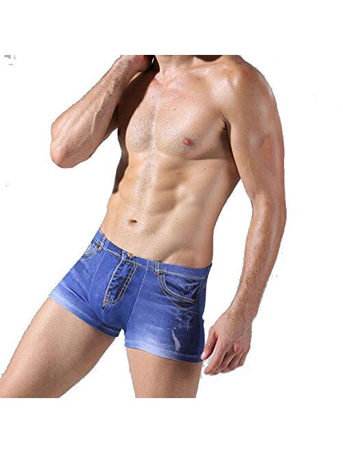 no!no! 2 Pcs Men Underwear 3D Cowboy Printed Cotton Men's Cuecas Boxer Briefs, Fake Jean