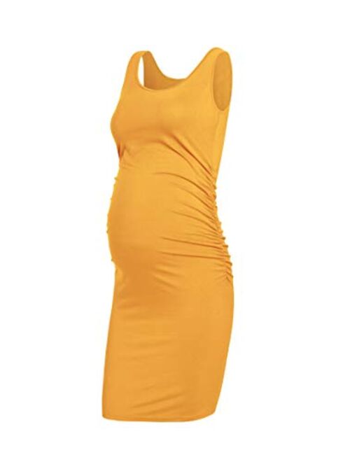 Casual Ruched Bodycon Pregnancy Dress for Photoshoot and Daily Wear AMPOSH Women's Maternity Tank Dress 
