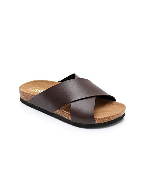 Women Open Toe Criss-Cross Strap Slide Cork Sandals Roman Slippers Suede Leather Sole Summer Beach Flats Shoes