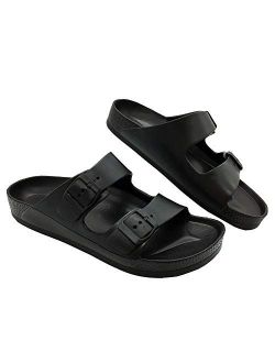 LUFFYMOMO Adjustable Slip on Eva Double Buckle Slides Comfort Footbed Thong Sandals for Womens