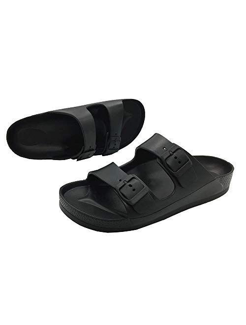 LUFFYMOMO Adjustable Slip on Eva Double Buckle Slides Comfort Footbed Thong Sandals for Womens