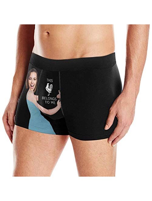 Personalized Mens Boxer Briefs, Face on Novelty Shorts Underpants for Boyfriend Husband This Rooster Belongs to Me Black