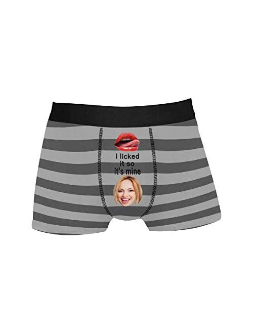 Customized Face Men's Boxer Briefs Underwear Shorts Underpants with Photo It's Mine All Gray Stripe