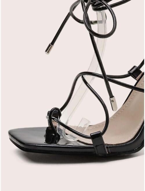 Shein Toe Post Tie Leg Heeled Sandals