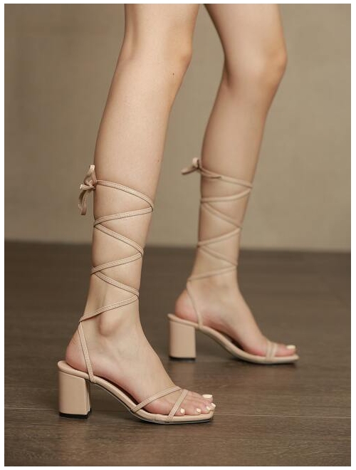 Shein Minimalist Tie Leg Heeled Sandals