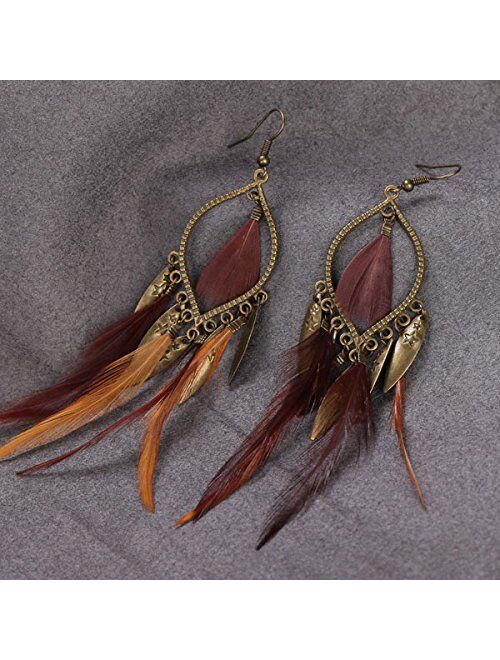 FXmimior Fashion Women Vintage Bohe Feather Earrings for Christmas Xmas Jewelry for Girl Women