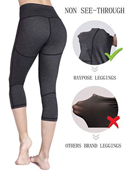 RAYPOSE Womens Yoga Running Capris Leggings Workout Pants Tummy Control High Waisted Sports Gym Fitness with Pockets