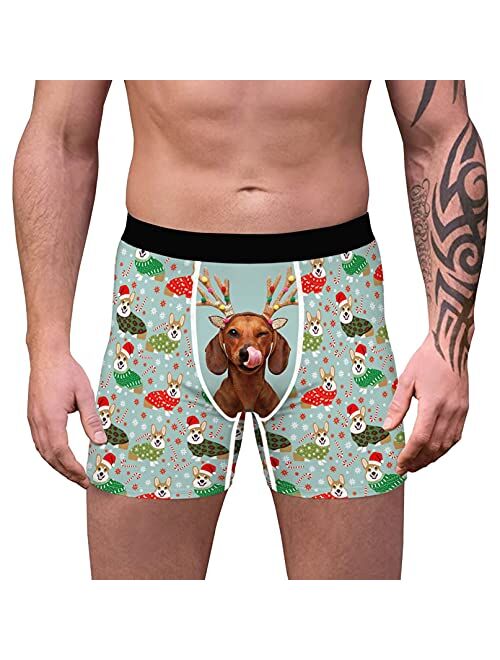 iiniim Men's Boxer Briefs Graphic Funny Print Underwear Short Leg Bulge Pouch Shorts Santa Festival Panties