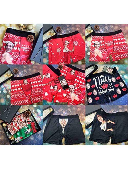 Custom Boxers for Men with Face Hug Personalized Christmas Underwear for Men Funny Gag Gift