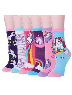 Girls Cotton Socks Soft Cotton Novelty Socks Cute Animal Pattern 6 Pairs