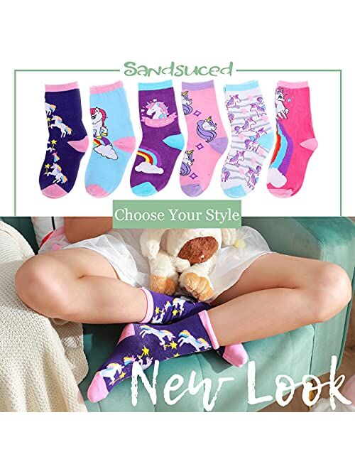 Girls Cotton Socks Soft Cotton Novelty Socks Cute Animal Pattern 6 Pairs
