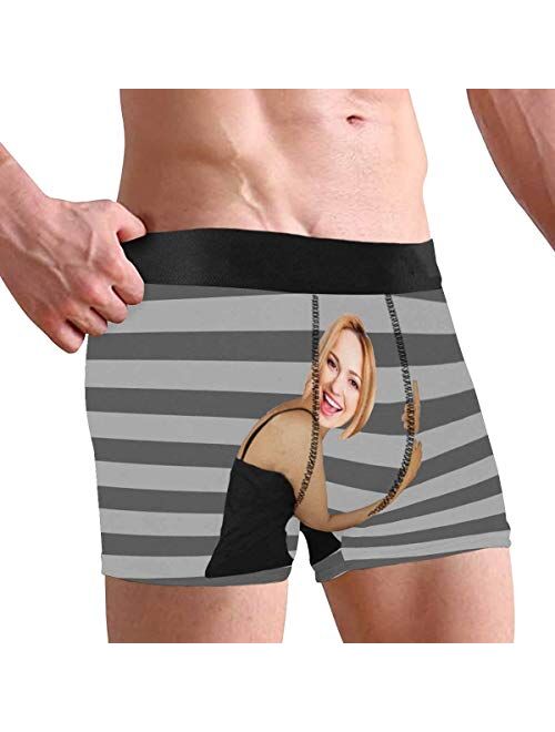 Customized Face Men's Boxer Briefs Underwear Shorts Underpants with Photo Hug My Treasure House All Gray Stripe
