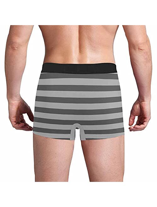 Customized Face Men's Boxer Briefs Underwear Shorts Underpants with Photo Hug My Treasure House All Gray Stripe
