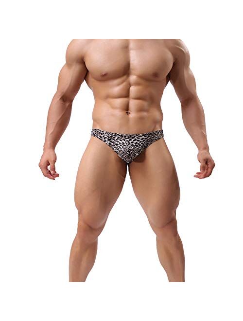 Swbreety Men's Leopard Underwear Thong G-String Bulge Pouch T-Back Underpants