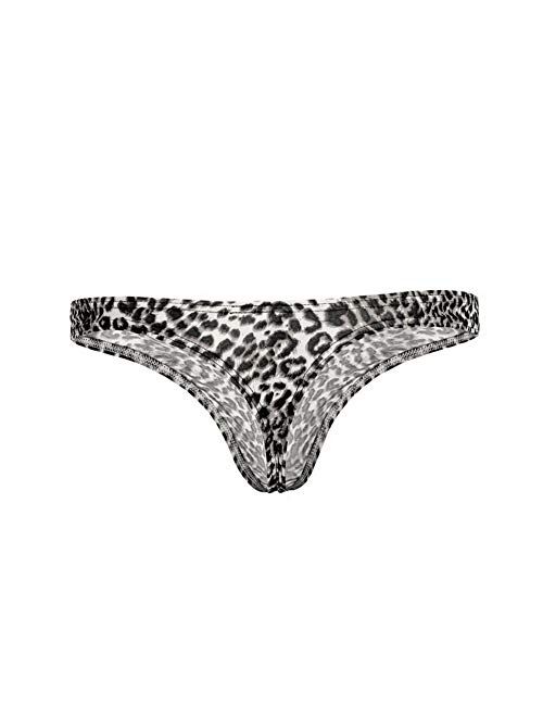 Swbreety Men's Leopard Underwear Thong G-String Bulge Pouch T-Back Underpants