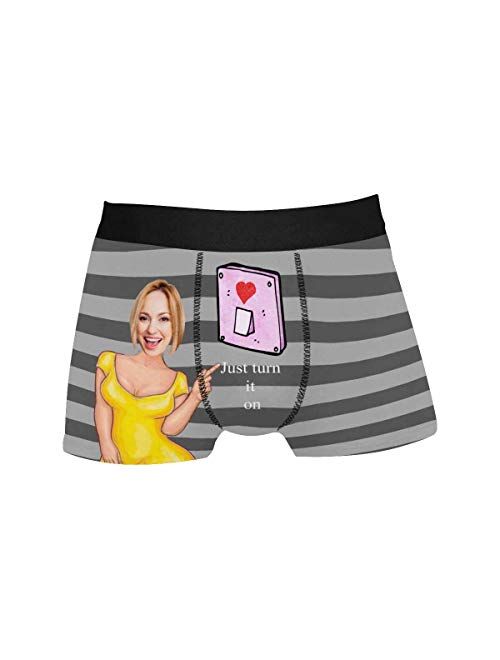 Personalized Face Men's Boxer Briefs Underwear Shorts Underpants with Photo Just Turn It On All Gray Stripe