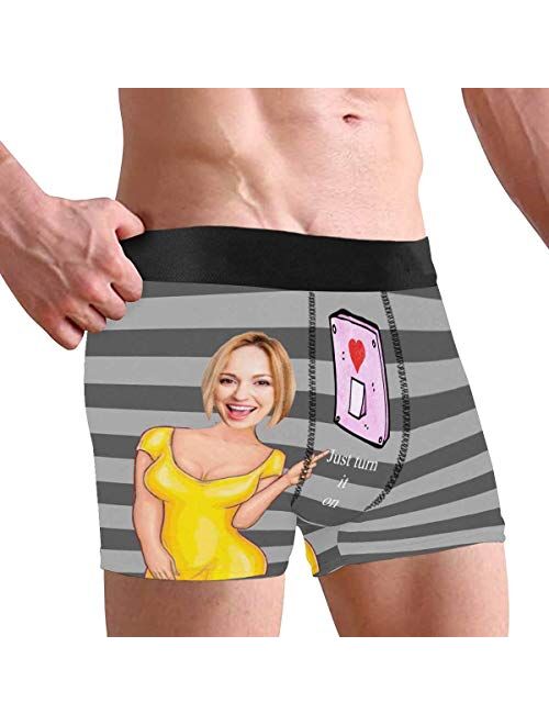 Personalized Face Men's Boxer Briefs Underwear Shorts Underpants with Photo Just Turn It On All Gray Stripe