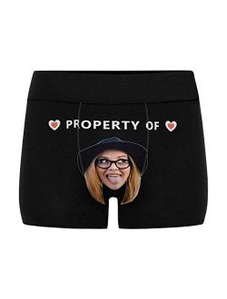 Personalized Face All-Over Printing Man Boxer Briefs with Wife's Face Heart with Property of on Black